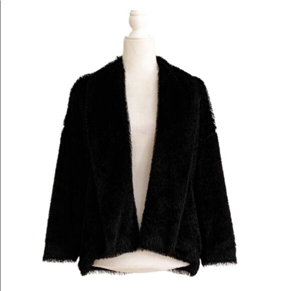Madison Jacket Black Faux Fur Tipped Fox Open Front Swing Jacket Coat Small - Picture 12 of 13